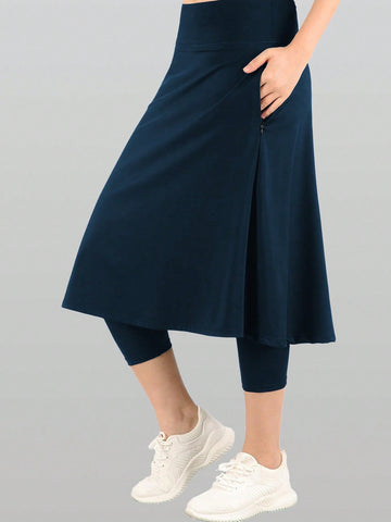 Navy Workout or Swim Skirt with Leggings and side pockets