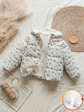 Floral lined puffer coat