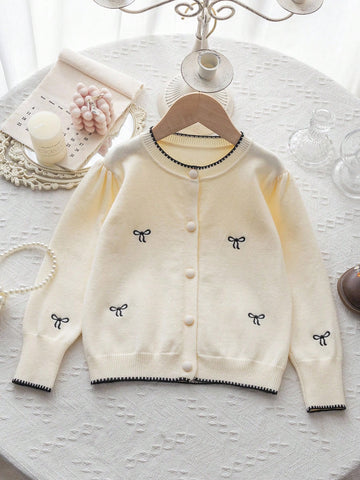 Knit bow kids cardigan￼