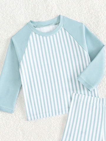 Two piece striped blue swim set