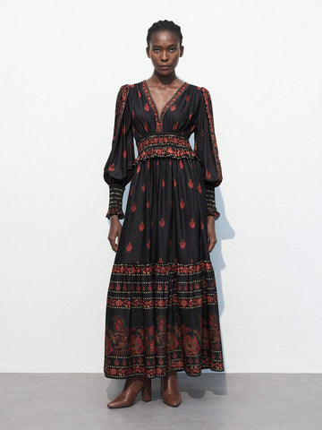 Zara inspired Women’s black floral waisted dress