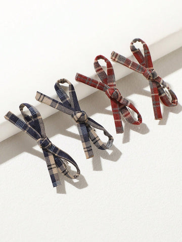 Plaid bow hair clips 4 pc