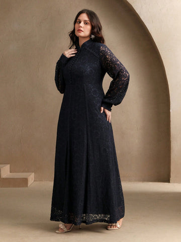 Black lace plus maxi dress