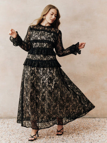 Plus black lace dress