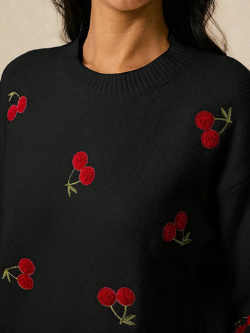 Long sleeve cherry sweater