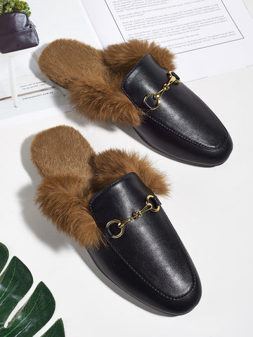 Black fur mules