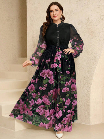 Plus black floral maxi dress
