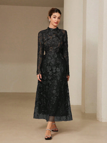 Black lace midi dress