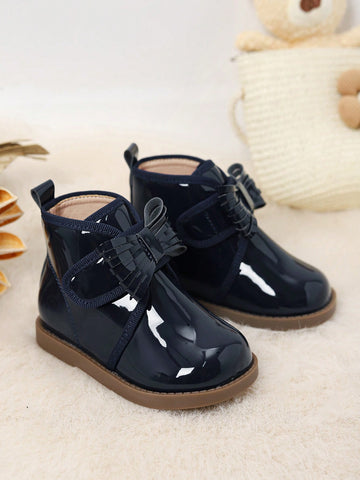 Patent navy boots Velcro