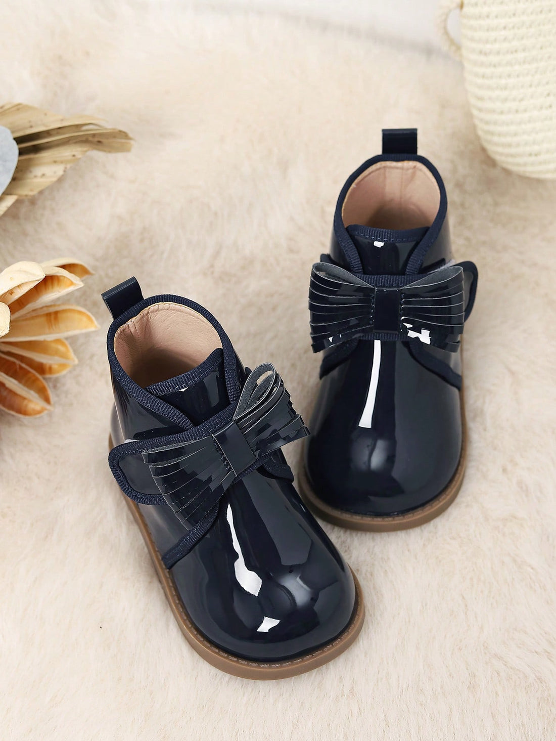 Patent navy boots Velcro