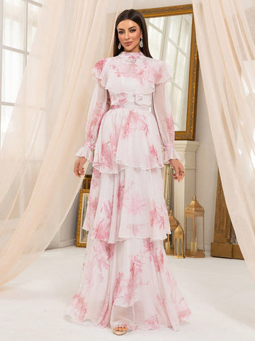 Pink layered maxi dress