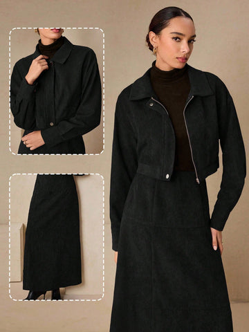 Suede jacket and skirt set