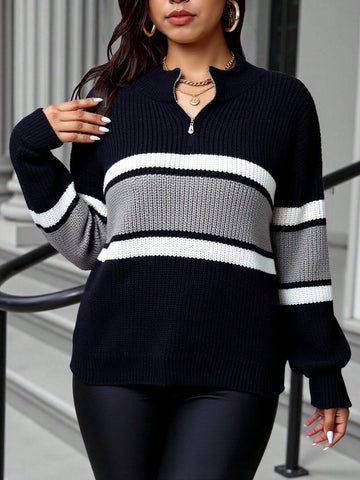 Plus color block striped sweater