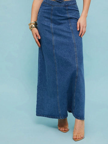 Seamed maxi denim skirt