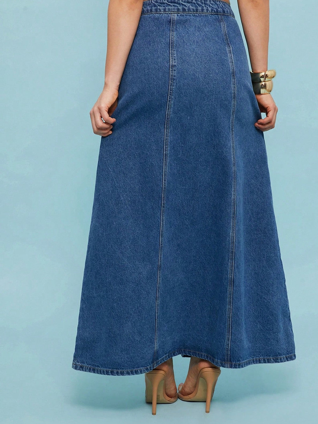 Seamed maxi denim skirt