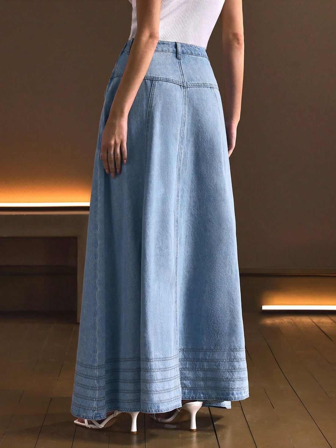 Denim pocket maxi skirt
