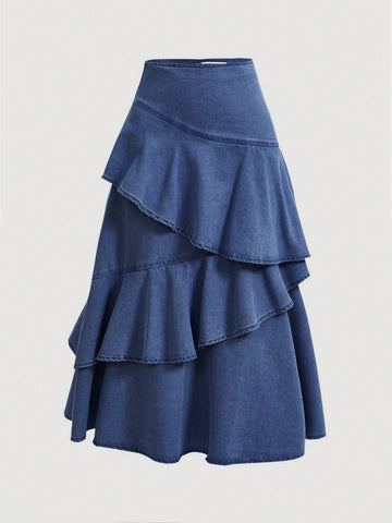 Denim ruffle skirt
