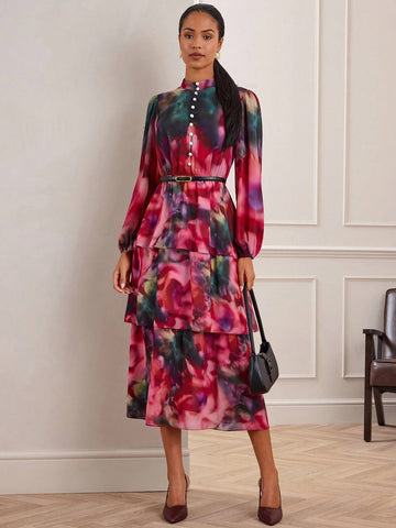 Ruffle tie dye midi dress