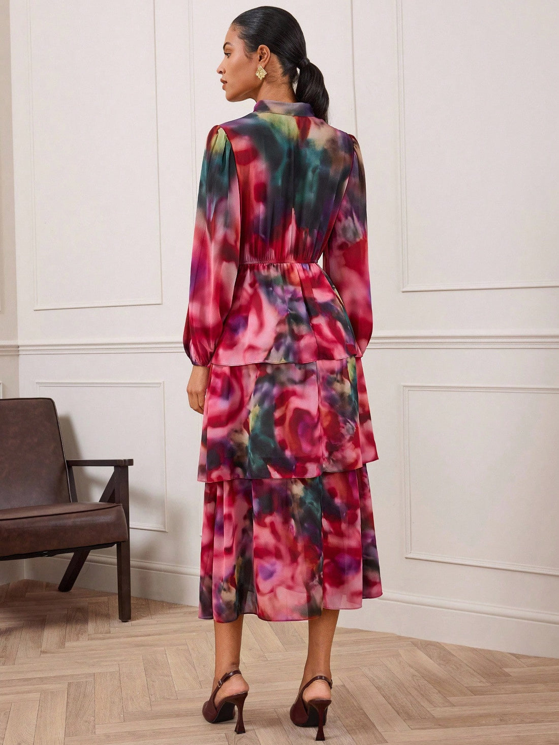 Ruffle tie dye midi dress