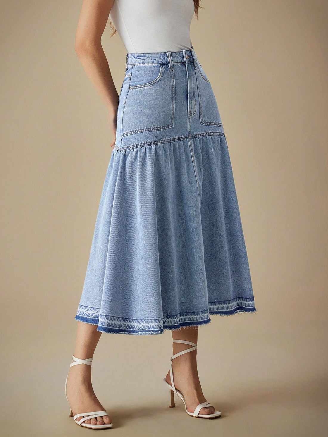 Denim ruffle skirt