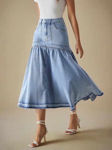 Denim ruffle skirt