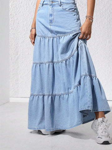 Light Denim layered maxi skirt
