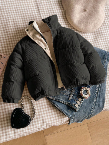 Black corduroy puffer jacket