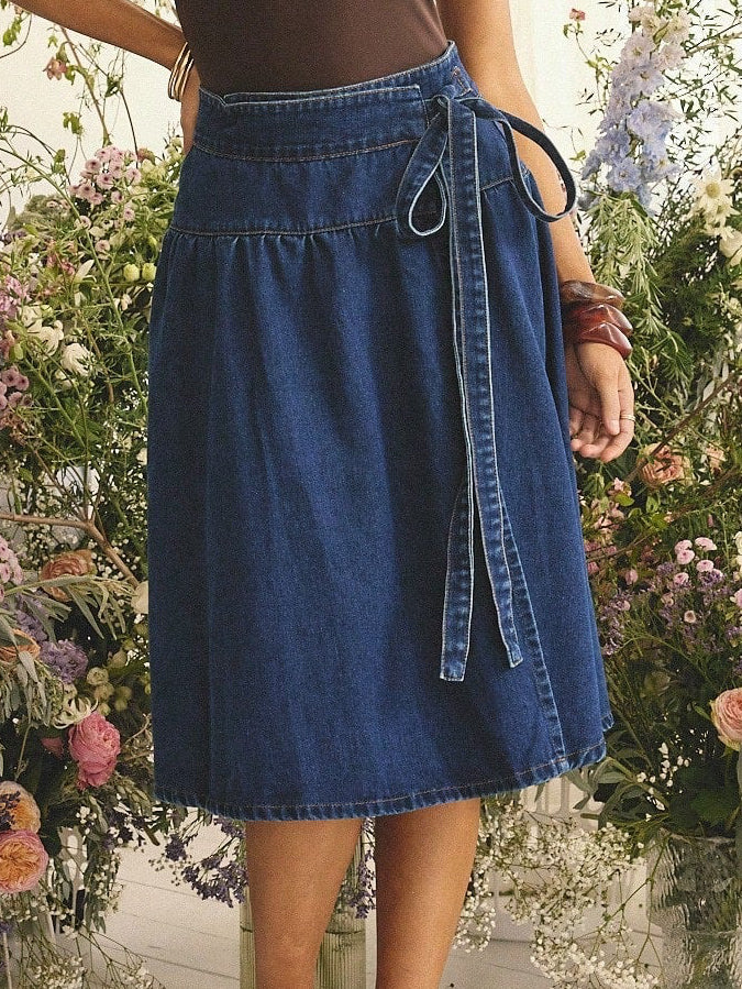 Denim tie skirt
