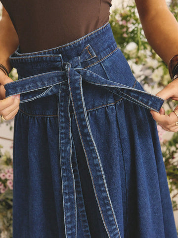 Denim tie skirt
