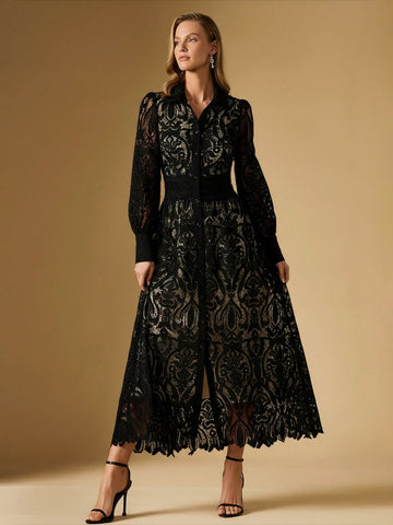 Black Button down lace dress