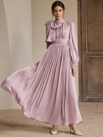 Purple waisted bow dress