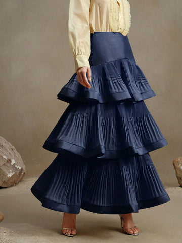 Navy Ruffle maxi skirt