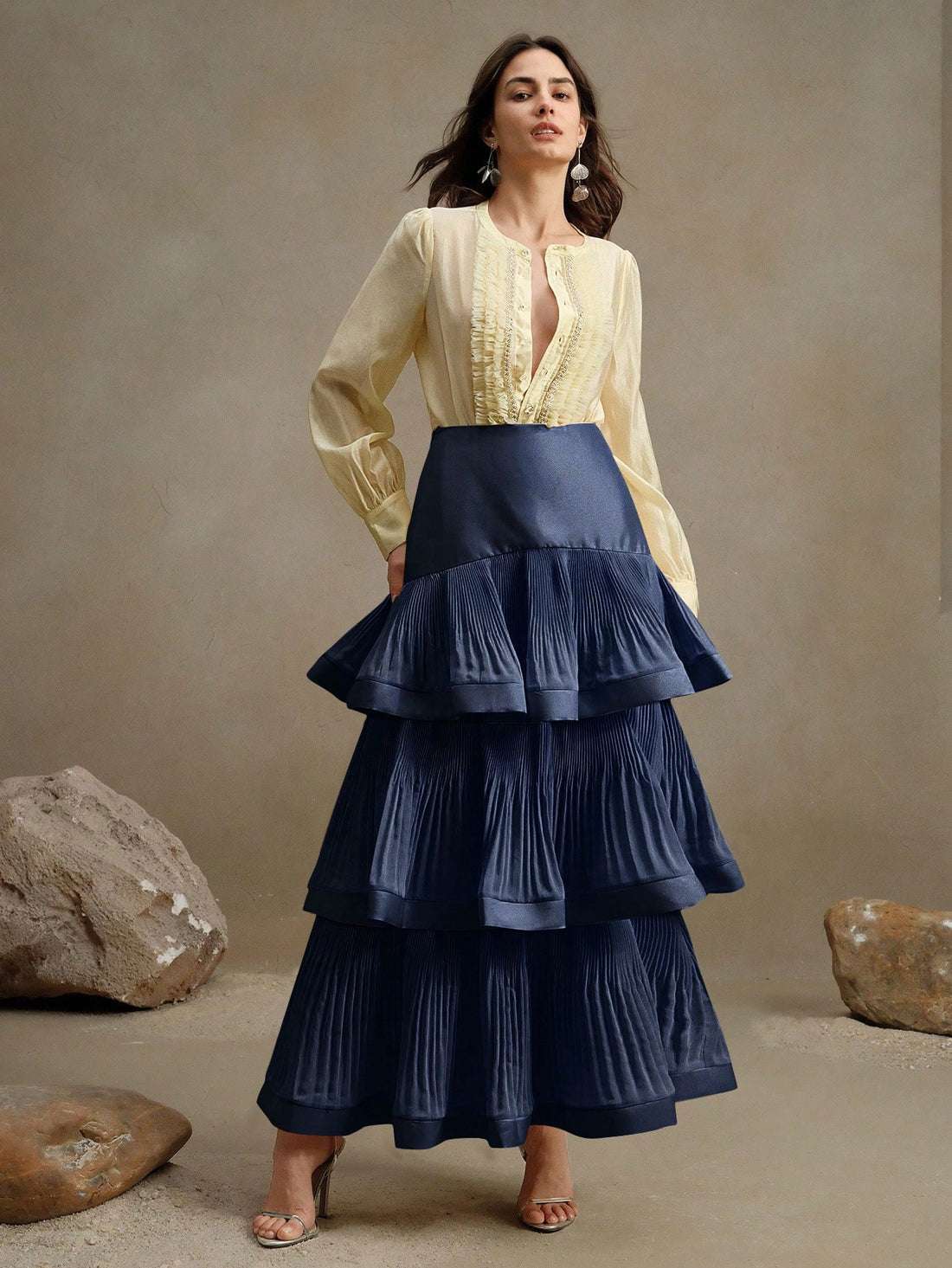 Navy Ruffle maxi skirt