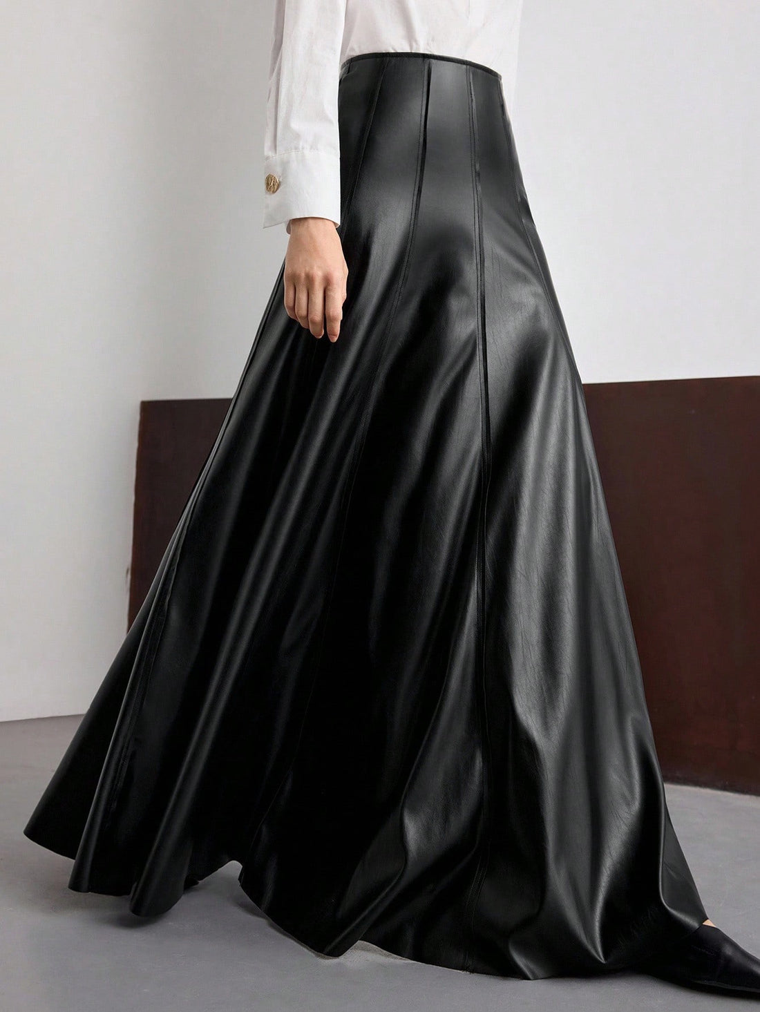 Black leather maxi skirt