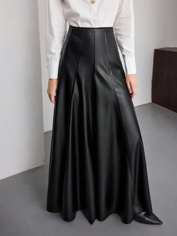 Black leather maxi skirt