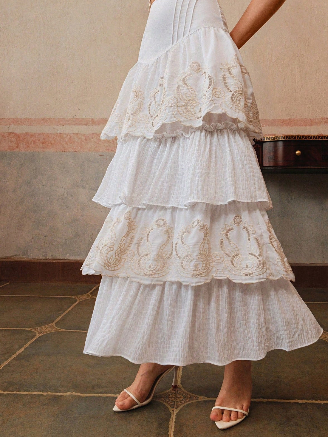 White and cream lace layered skirt