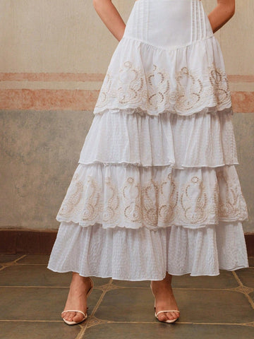 White and cream lace layered skirt