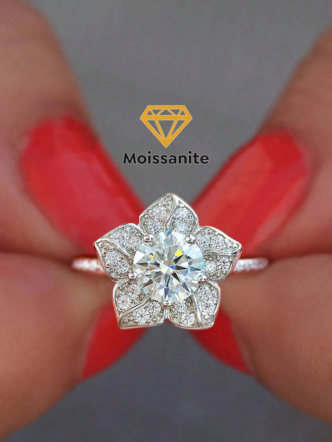 S925 Moissanite flower ring