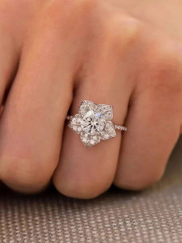S925 Moissanite flower ring