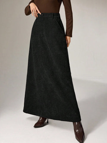 Black corduroy maxi skirt