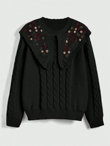 Black Embroidered collar sweater