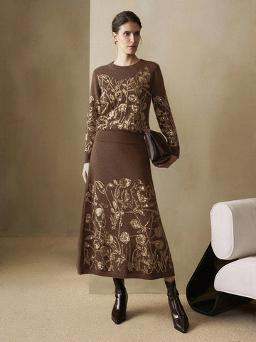 Brown sweater and knit skirt set