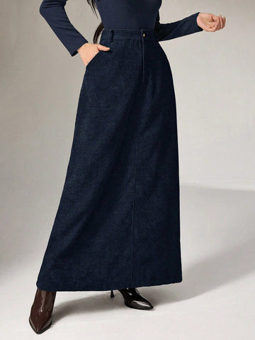 Navy corduroy maxi skirt