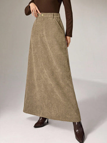 Taupe corduroy maxi skirt