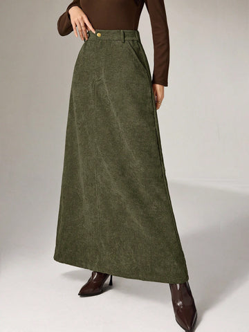 Olive corduroy maxi skirt