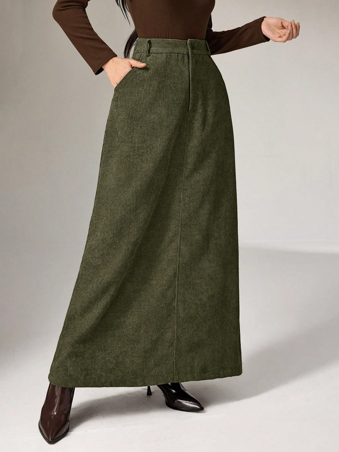 Olive corduroy maxi skirt