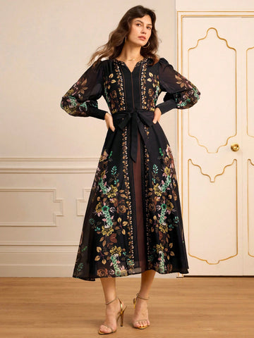 Black Chiffon floral dress