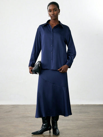 Satin shirt and skirt set