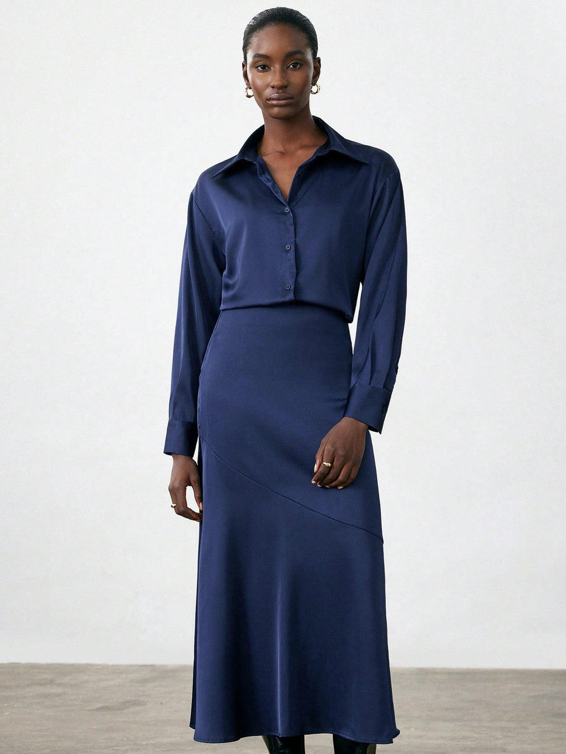 Satin shirt and skirt set