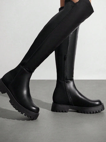 Black tall boots with side zipper